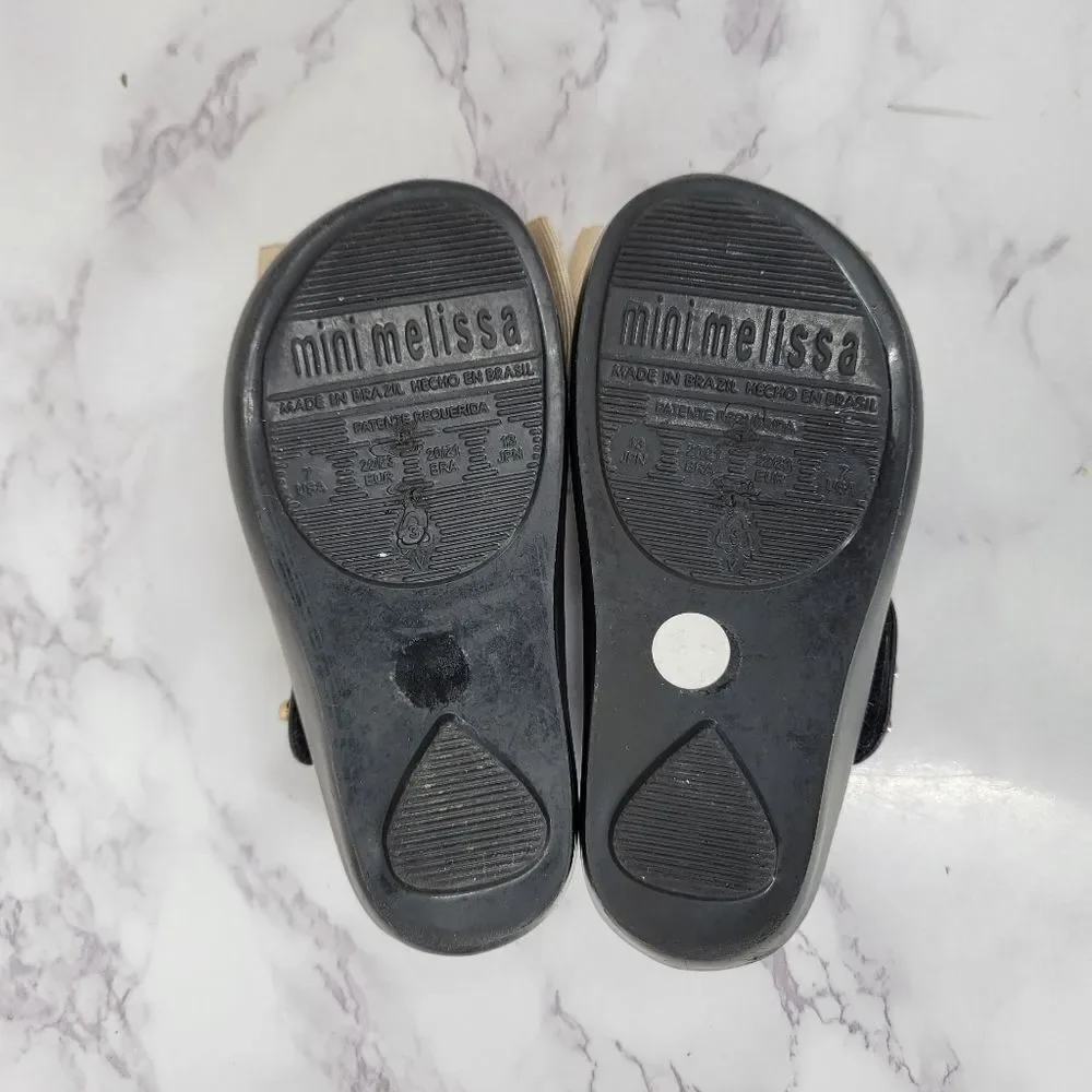 Mini Melissa Peep Toe Black Mary Jane Kids Shoes with Bow Rubber Jelly Dress